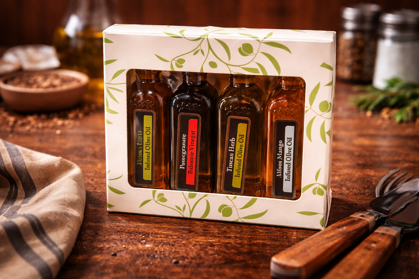 Gourmet Olive Oil & Balsamic Vinegar Sampler Set – 4 Bottle Gift Pack