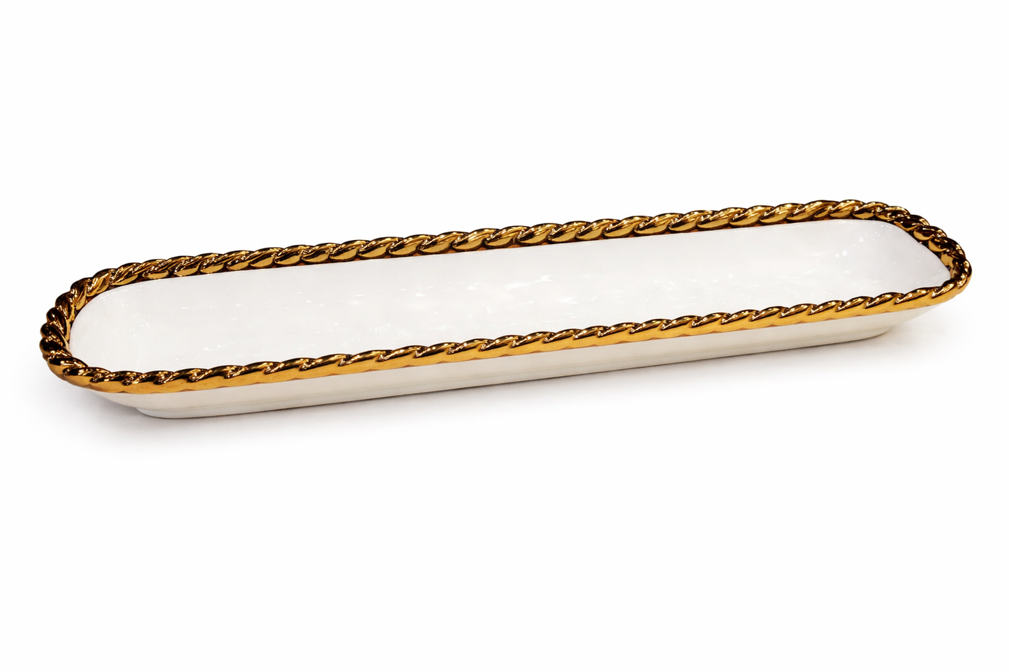 Ceramic Serving Tray with Gold Trim – Rectangular Platter