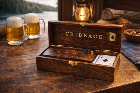 Wooden Cribbage Board Game Set with Storage Case