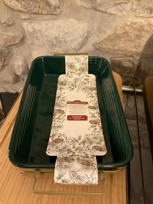 Dark green 9x13 baking dish with rack
