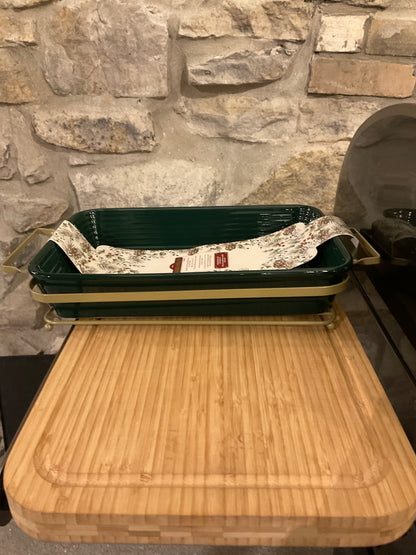 Dark green 9x13 baking dish with rack