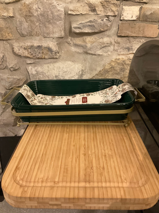 Dark green 9x13 baking dish with rack