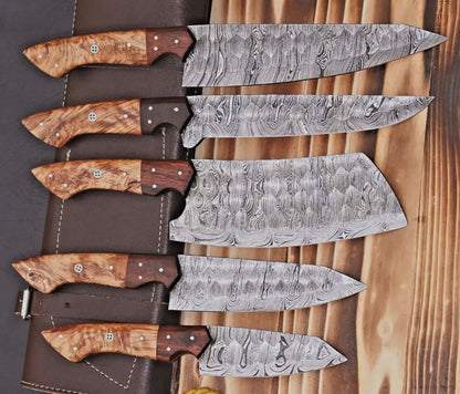 Custom Handmade 5 Pcs Damascus Steel Kitchen Knife Set W Bag