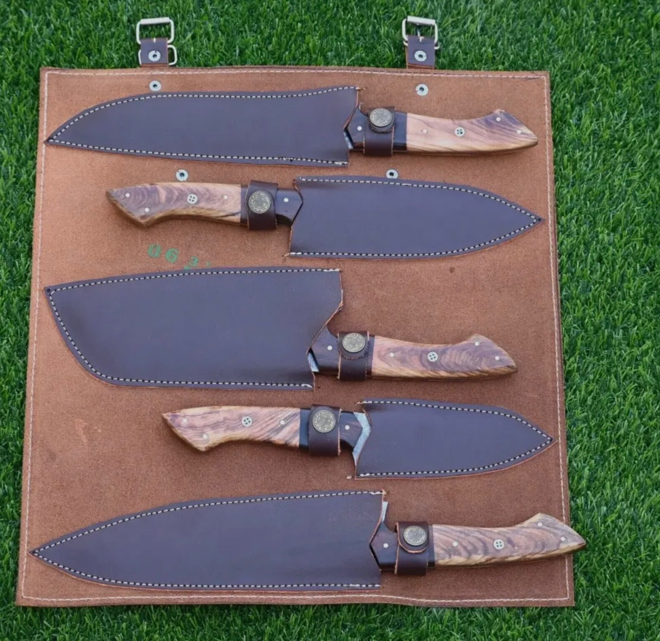 Custom Handmade 5 Pcs Damascus Steel Kitchen Knife Set W Bag