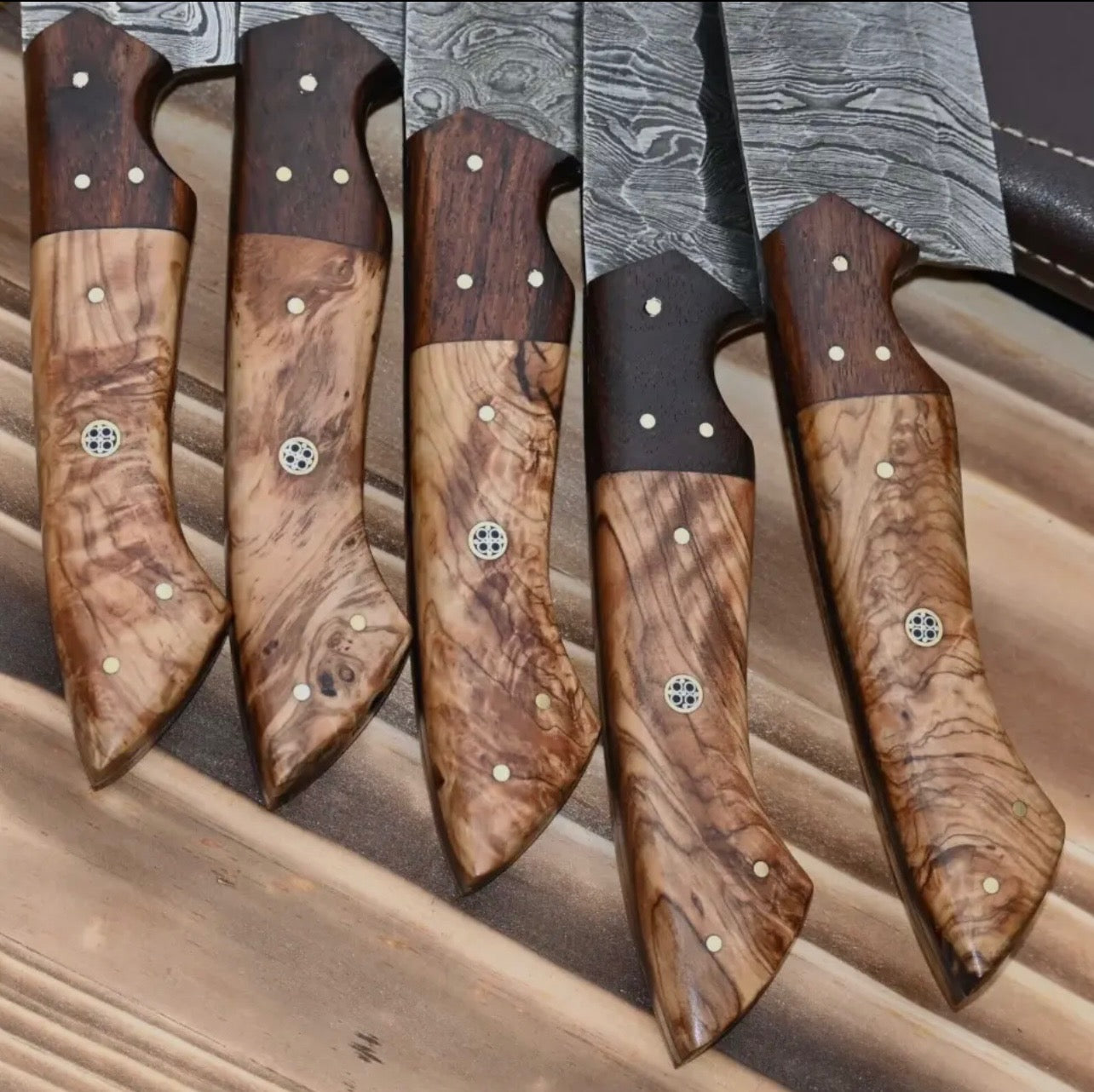 Custom Handmade 5 Pcs Damascus Steel Kitchen Knife Set W Bag