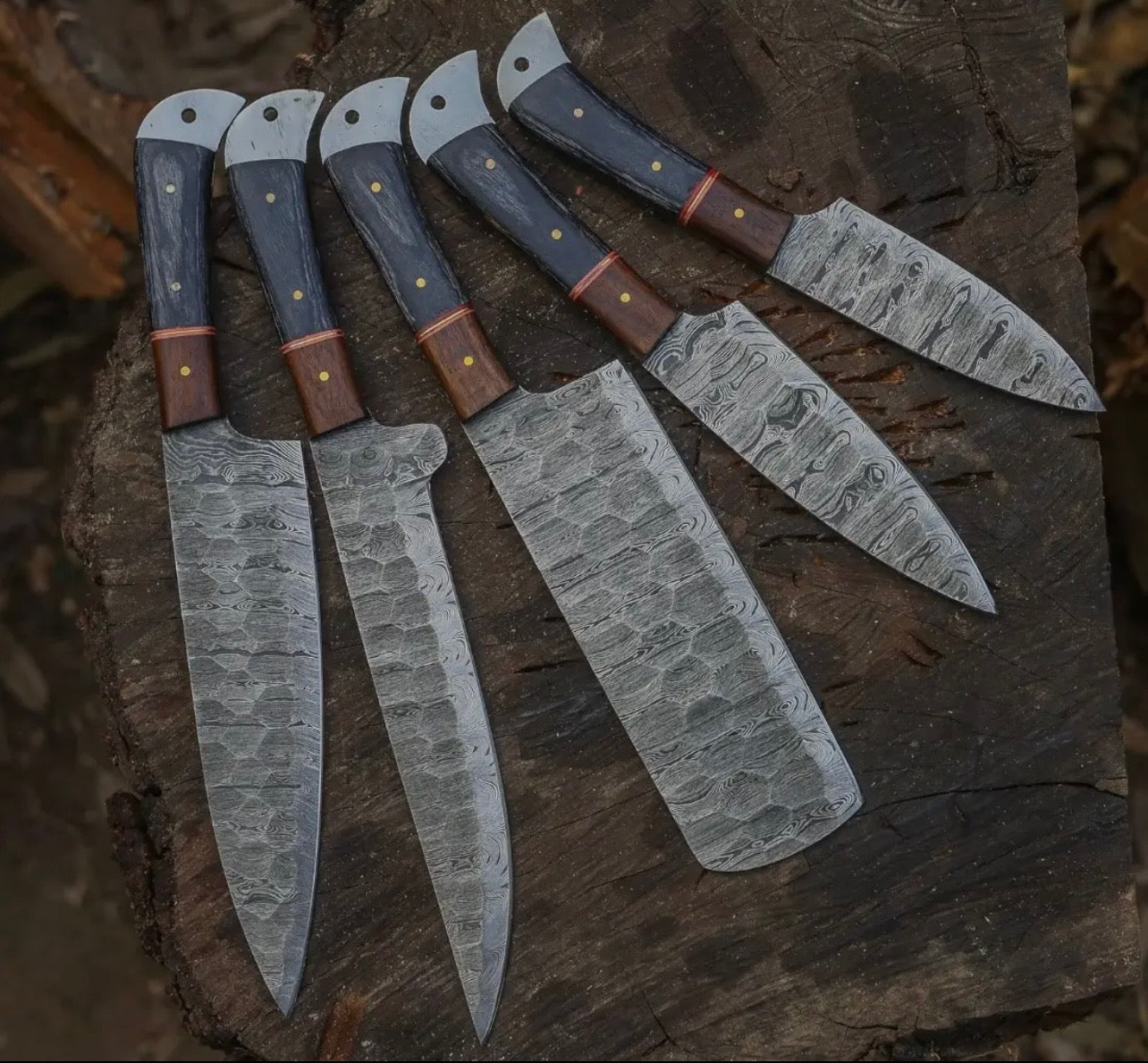 Custom Handmade Damascus Steel Kitchen Chef Knife Set w/ Bag