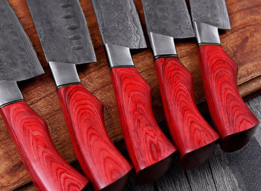 Custom Handmade 5 Pcs Damascus Steel Knife Set – Redwood Series