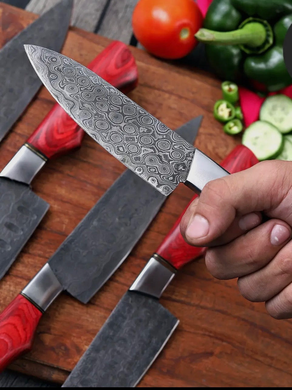 Custom Handmade 5 Pcs Damascus Steel Knife Set – Redwood Series