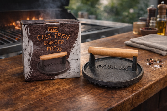 Cast Iron Burger Press with Wooden Handle