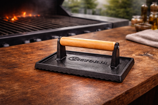 Cast Iron Grill Press with Wooden Handle