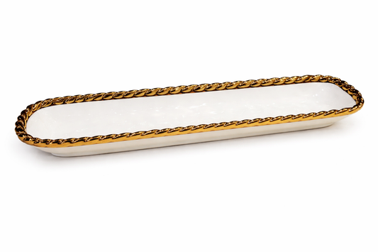 Ceramic Serving Tray with Gold Trim – Rectangular Platter