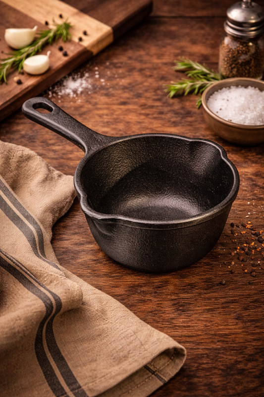 Victoria 0.45 Qt Cast Iron Saucepan – Pre-Seasoned Mini Pot with Pour Spouts