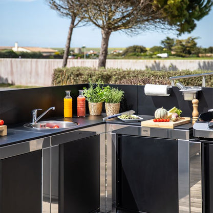 MODULO Corner Tray - Black and Stainless Steel
